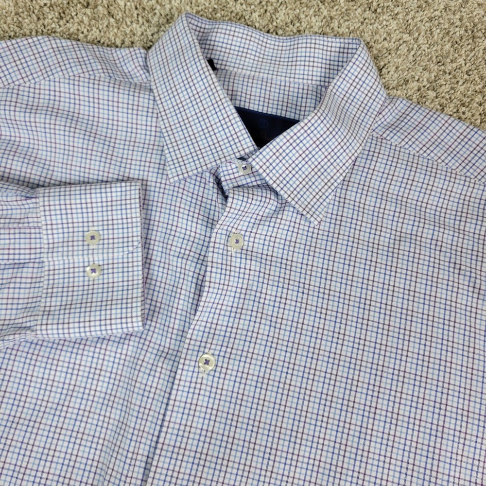 David Donahue Mens 18.5-34/35 Multicolor Check Button Up Long Sleeve